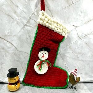 Holiday Christmas Snowman Stocking - Knitted Handmade